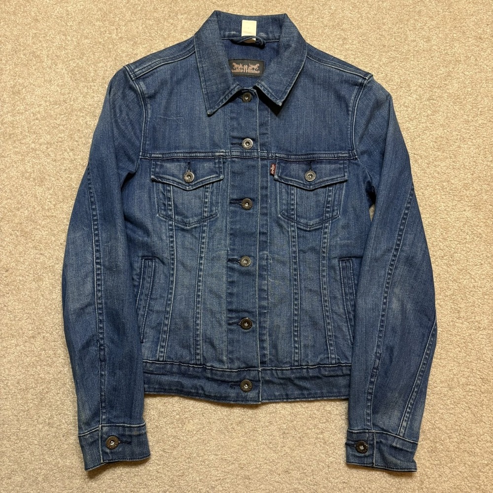 Levis Denim Jacket Womens Small Blue Jean Trucker Stretch Fall Casual Cottage
